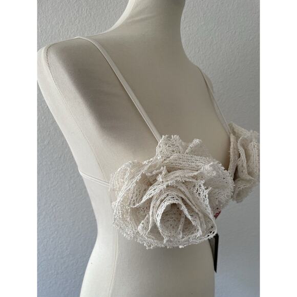 EGO Bra Top Textured Rose Corsage Strappy Cream - Picture 2 of 7